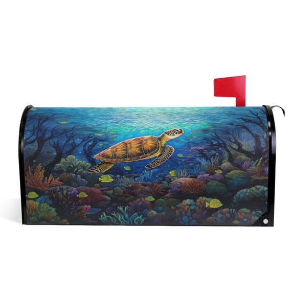 Ryvnso Mailbox Cover Turtle in Ocean Magnetic Mailbox Wrap Standard Size 21x18 Inch