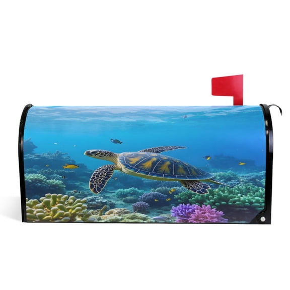 Ryvnso Mailbox Cover Turtle in Sea Magnetic Mailbox Wrap Standard Size 21x18 Inch