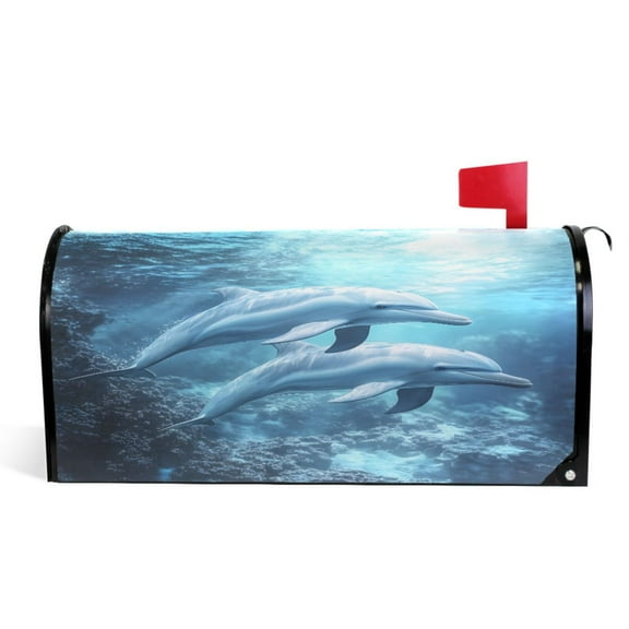 Ryvnso Mailbox Cover Two Dolphins Magnetic Mailbox Wrap Standard Size 21x18 Inch