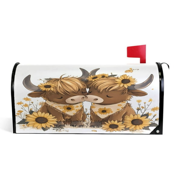 Ryvnso Mailbox Cover Two Highland Cattle Magnetic Mailbox Wrap Standard Size 21x18 Inch