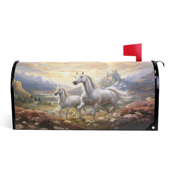 Ryvnso Mailbox Cover Two Horses Running Magnetic Mailbox Wrap Standard Size 21x18 Inch