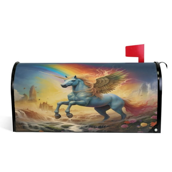 Ryvnso Mailbox Cover Unicorn Flying Rainbow and Flower Magnetic Mailbox Wrap Standard Size 21x18 Inch