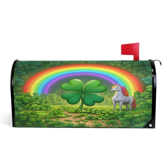 Ryvnso Mailbox Cover Unicorn in Clover Magnetic Mailbox Wrap Standard Size 21x18 Inch