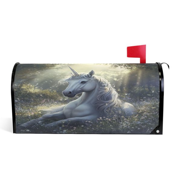 Ryvnso Mailbox Cover Unicorn in Forest Magnetic Mailbox Wrap Standard Size 21x18 Inch