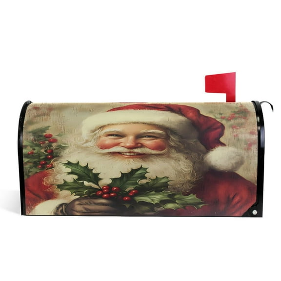 Ryvnso Mailbox Cover Vintage Santa Claus Magnetic Mailbox Wrap Standard Size 21x18 Inch