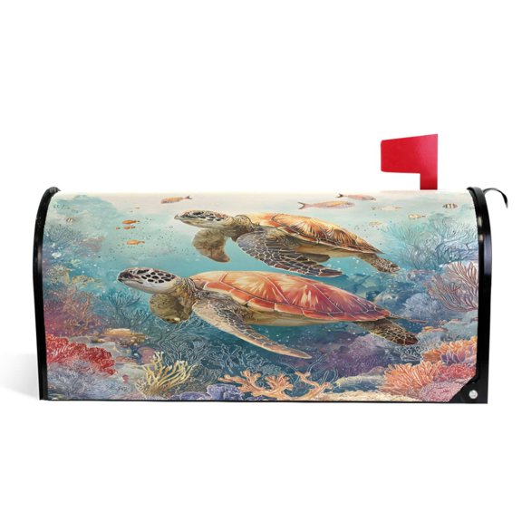 Ryvnso Mailbox Cover Watercolor Turtles in Sea Magnetic Mailbox Wrap Standard Size 21x18 Inch