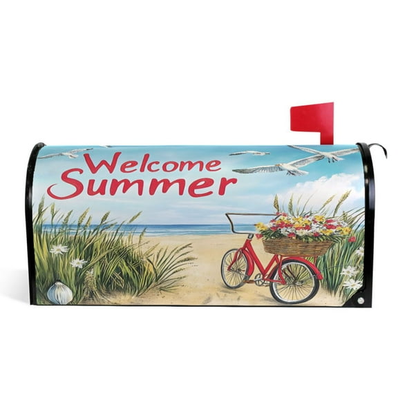 Ryvnso Mailbox Cover Welcome Summer Beach Magnetic Mailbox Wrap Standard Size 21x18 Inch