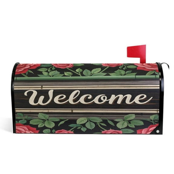 Ryvnso Mailbox Cover Welcome in Roses Magnetic Mailbox Wrap Standard Size 21x18 Inch