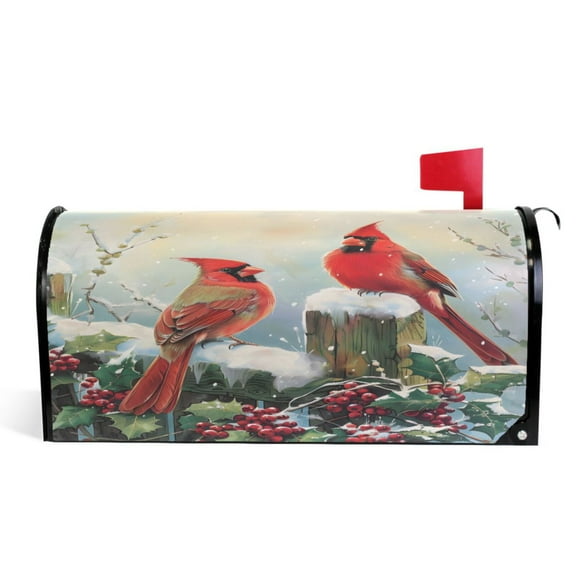 Ryvnso Mailbox Cover Winter Cardinals Fir Berry Magnetic Mailbox Wrap Standard Size 21x18 Inch