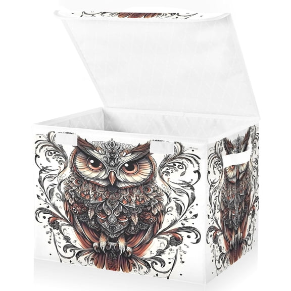 Ryvnso Mandala Cool Owl Large Lidded Foldable Storage Baskets Cubes Boxes Lids Bin for Home