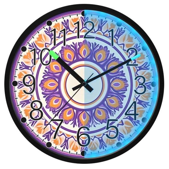 Ryvnso Mandala Ethnic Flower 12 Inch Night Light Wall Clock Silent Battery Operated Luminous Clocks