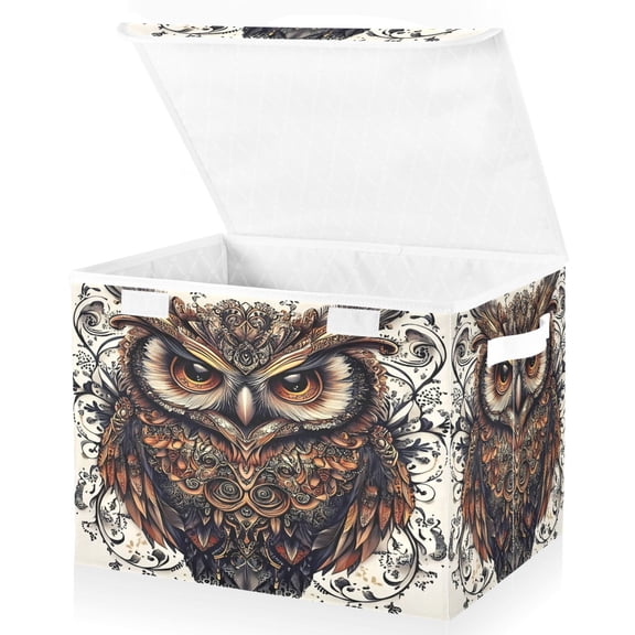 Ryvnso Mandala Owl Large Lidded Foldable Storage Baskets Cubes Boxes Lids Bin for Home