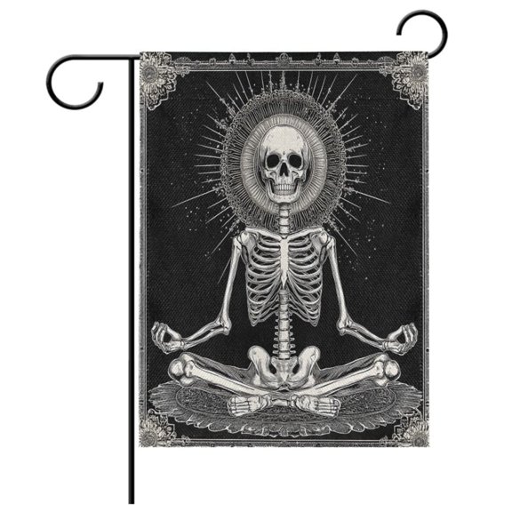 Ryvnso Mandala Skeleton Sitting Garden Flag 12x18 Inch Double Sided Seasonal Yard Decoration