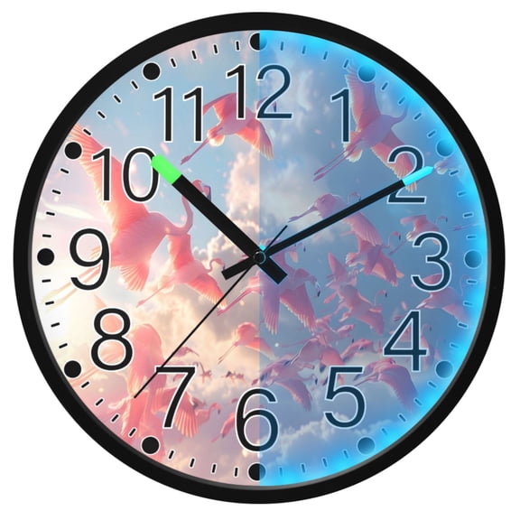 Ryvnso Many Flamingos Flying 12 Inch Night Light Wall Clock Silent Battery Operated Luminous Clocks
