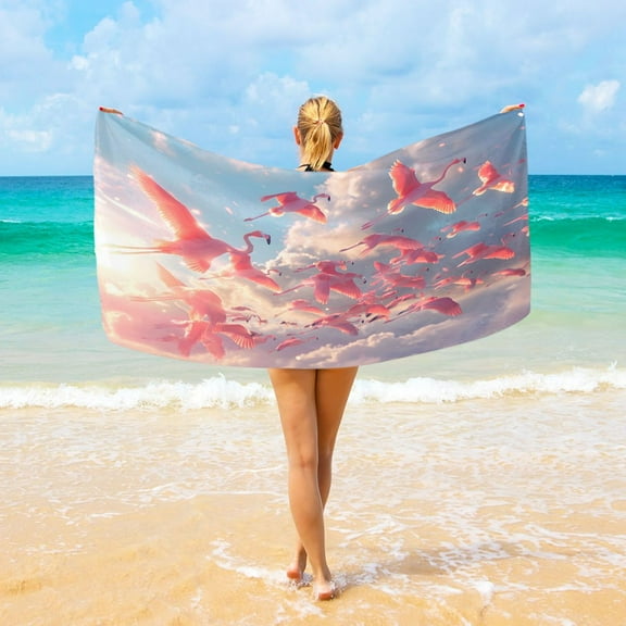 Ryvnso Many Flamingos Flying Oversized Beach Towel Microfiber Bath Blankets Swimming Fitness 37" x 74"
