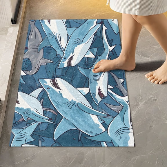 Ryvnso Many Sharks Bathroom Shaggy Rugs Toilet Rectangle Mat Soft Contour Rug 24"x16"