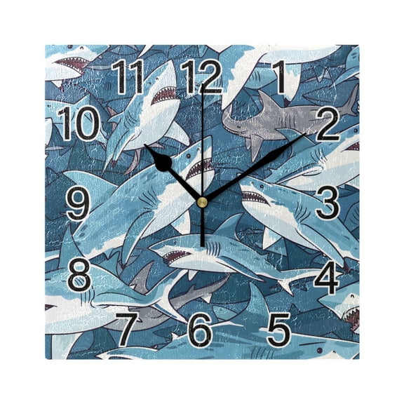 Ryvnso Many Sharks Wall Clock Square Silent Non-Ticking Battery Operated 7.78"