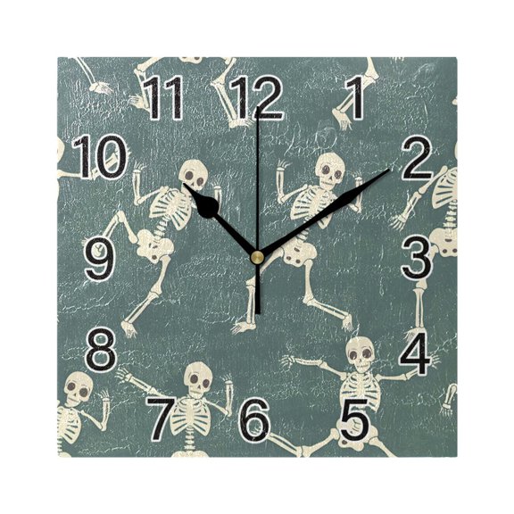 Ryvnso Many Skeleton Dancing Wall Clock Square Silent Non-Ticking Battery Operated 7.78"
