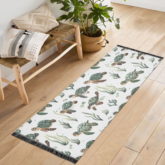 Ryvnso Many Turtles Seaweed Bedroom Runner Rug 2'x6' Hallway Area Carpet Non Slip Entryway Mat with Tassels