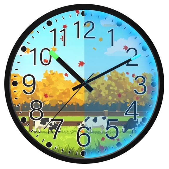 Ryvnso Maple Leaf Cows 12 Inch Night Light Wall Clock Silent Battery Operated Luminous Clocks