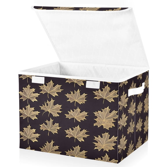 Ryvnso Maple Leaves Large Lidded Foldable Storage Baskets Cubes Boxes Lids Bin for Home