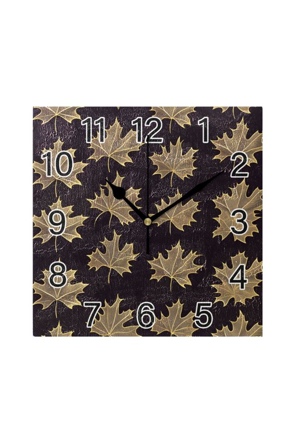 Maple Leaves Wall Clock Square Silent Non-Ticking Battery Operated 7.78"
