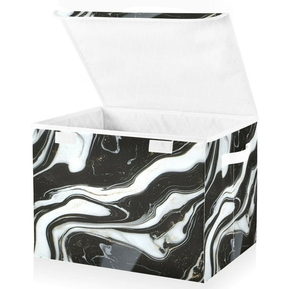 Ryvnso Marble-1 Pattern Large Lidded Foldable Storage Baskets Cubes Boxes Lids Bin for Home