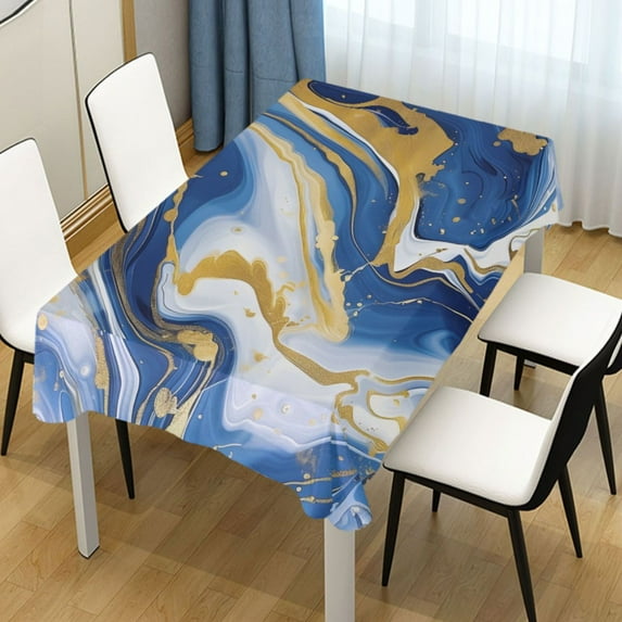 Ryvnso Marble Blue Gold White Rectangle Table Cloth Tablecover Dinning Tablecloth 54"x54"