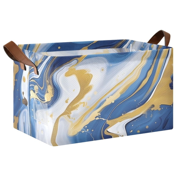 Ryvnso Marble Blue Gold White Storage Bins Large Basket Foldable Cube Toys Organizer with Handles 1 PC