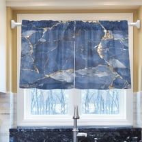 Ryvnso Marble Blue Half Curtains Sets Tier 2 Panels Short Curtain Rod Pocket 27"W x 24"L