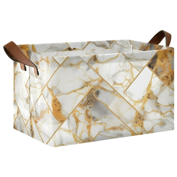 Ryvnso Marble Golden Storage Bins Large Basket Foldable Cube Toys Organizer with Handles 1 PC