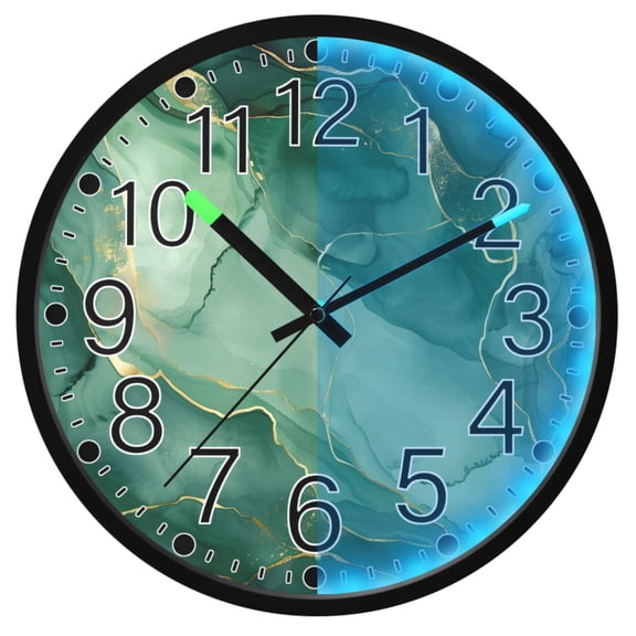 Ryvnso Marble Green 12 Inch Night Light Wall Clock Silent Battery Operated Luminous Clocks