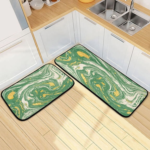 Ryvnso Marble Green Kitchen Rugs Set Non Slip Runner Mats for Dining Room