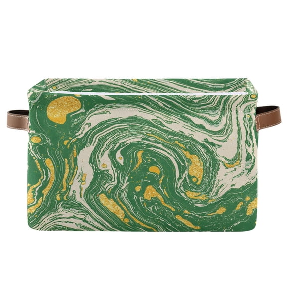 Ryvnso Marble Green Storage Basket Large Bin Foldable Boxes Toys Organizer 14.2x10.2x8.3in 1 PC