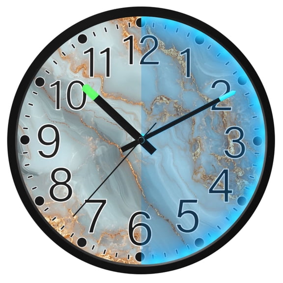Ryvnso Marble Pattern 12 Inch Night Light Wall Clock Silent Battery Operated Luminous Clocks