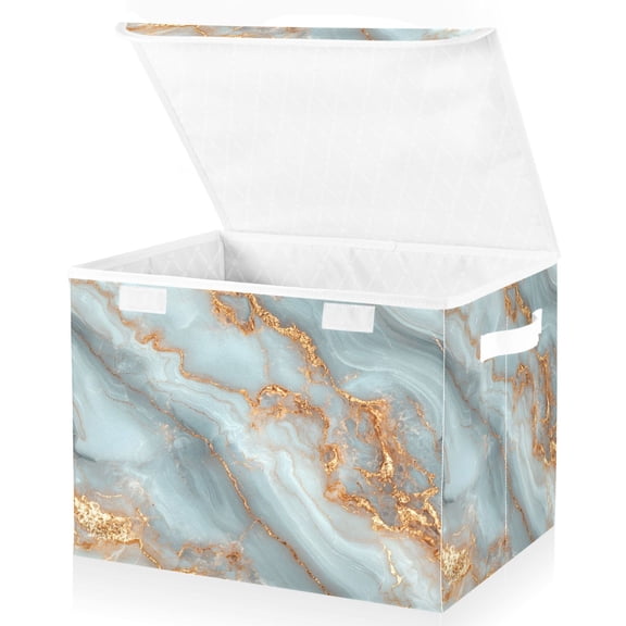 Ryvnso Marble Pattern Large Lidded Foldable Storage Baskets Cubes Boxes Lids Bin for Home