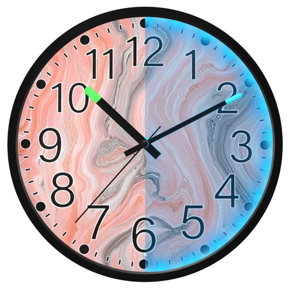Ryvnso Marble Pink 12 Inch Night Light Wall Clock Silent Battery Operated Luminous Clocks