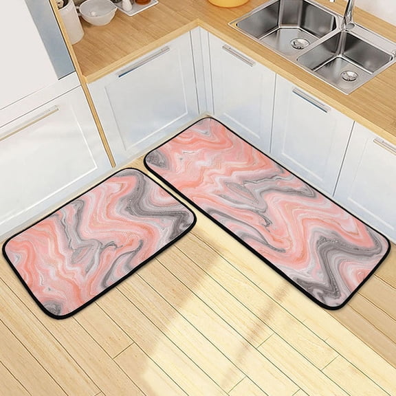 Ryvnso Marble Pink Kitchen Rugs Set Non Slip Runner Mats for Dining Room