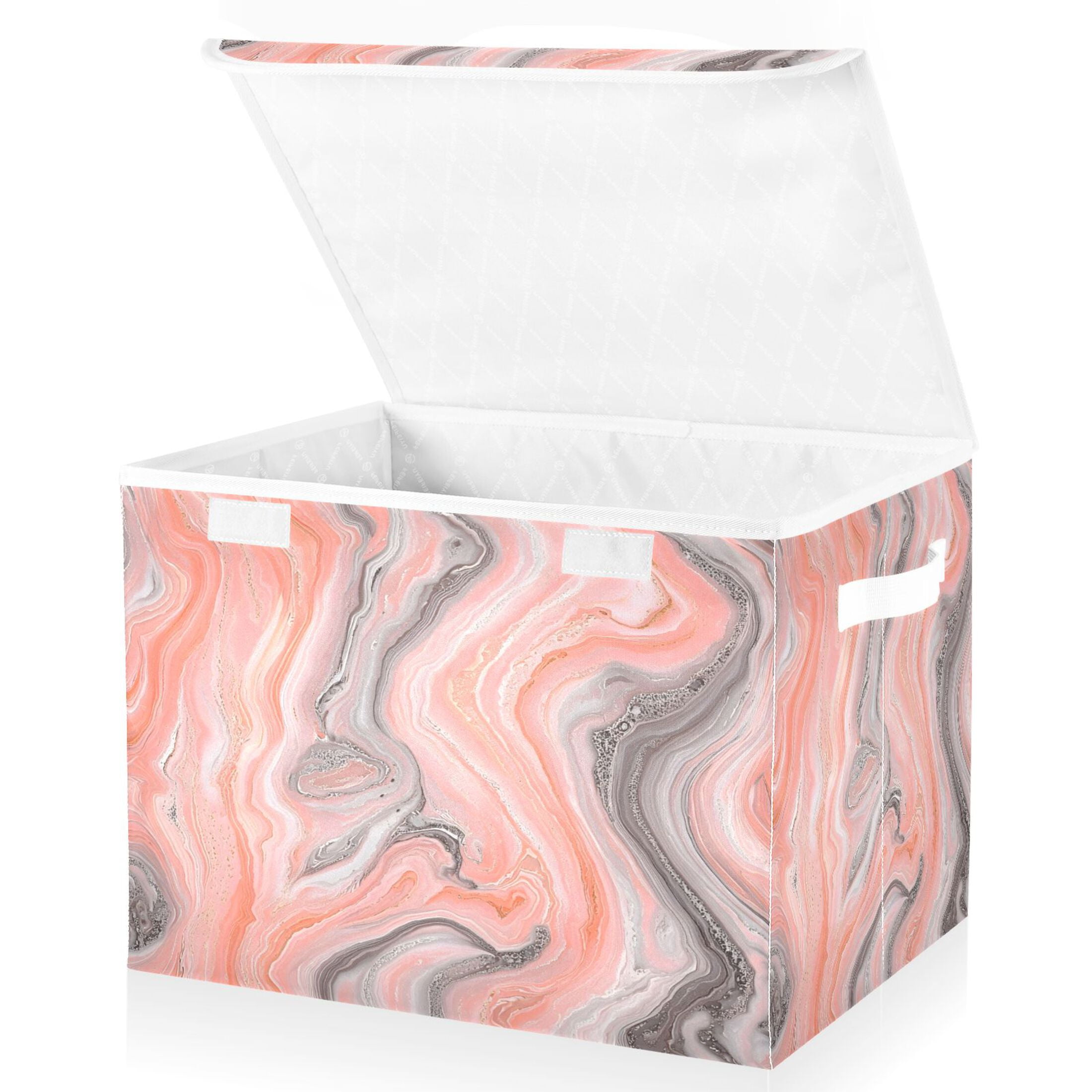 Ryvnso Marble Pink Large Lidded Foldable Storage Baskets Cubes Boxes Lids Bin for Home
