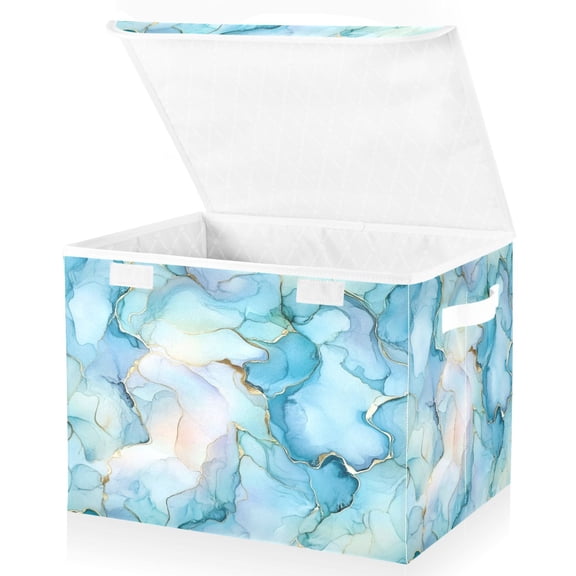 Ryvnso Marble Print Large Lidded Foldable Storage Baskets Cubes Boxes Lids Bin for Home