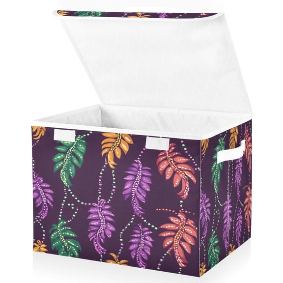 Ryvnso Mardi Gras Feathers Large Lidded Foldable Storage Baskets Cubes Boxes Lids Bin for Home