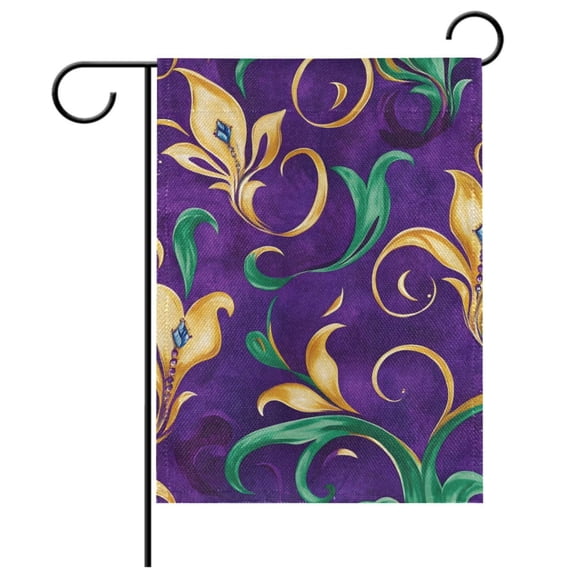 Ryvnso Mardi Gras Leaf Pattern Garden Flag 12x18 Inch Double Sided Seasonal Yard Decoration