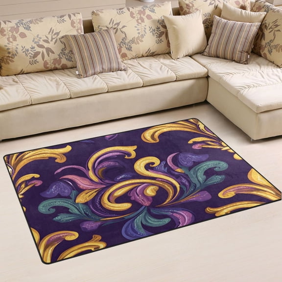 Ryvnso Mardi Gras Pattern Area Floor Mat Non-Slip Carpet Soft Rugs Doormats 60" x 39"