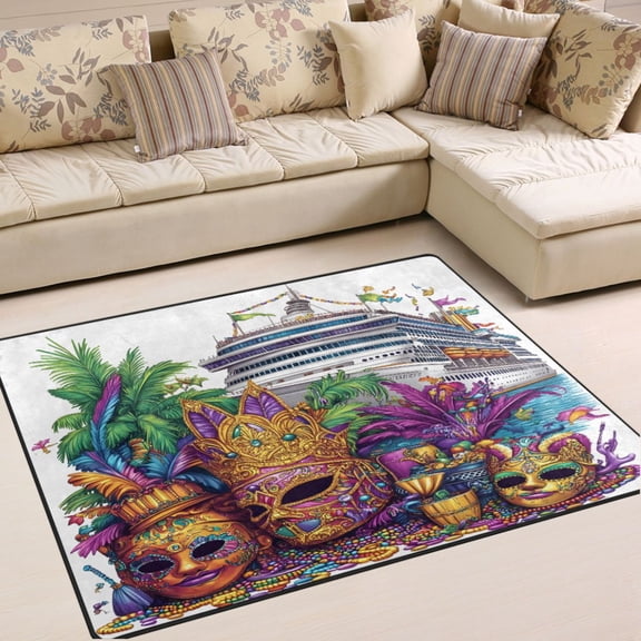 Ryvnso Mardi Gras Ship Area Rug Floor Mats Non-Slip Home Carpet 80 x 58 inch