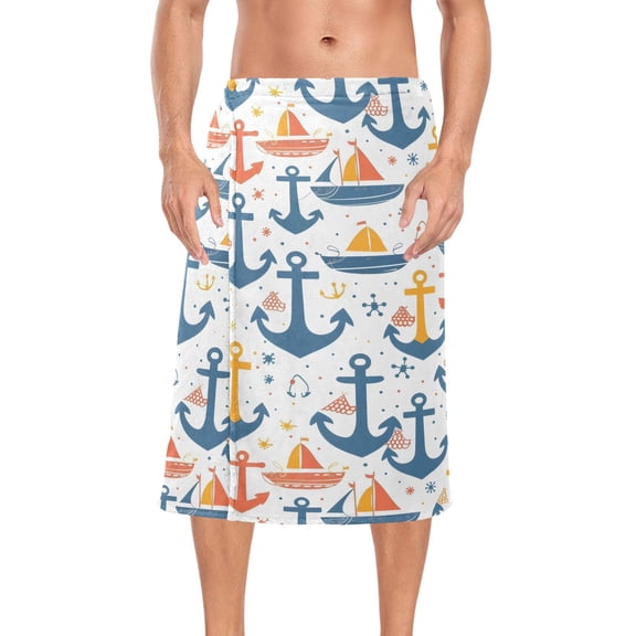 Ryvnso Men's Adjustable Shower Wrap Anchors and Boats Bath Towels with Snap Closure 28 x 60 inch