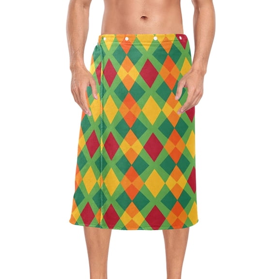 Ryvnso Men's Adjustable Shower Wrap Art Checkered Grid Bath Towels with Snap Closure 28 x 60 inch