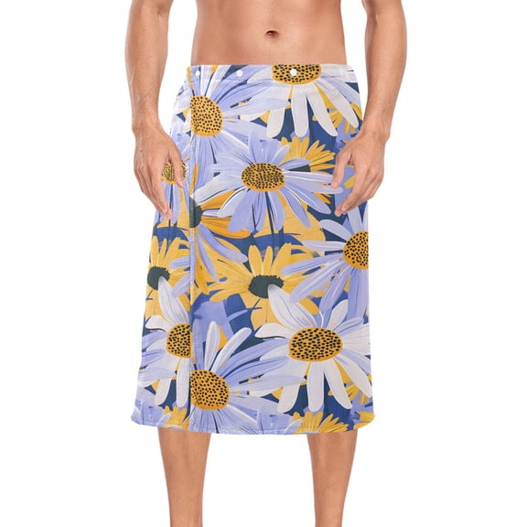 Ryvnso Men's Adjustable Shower Wrap Artistic Daisy Flower Bath Towels with Snap Closure 28 x 60 inch