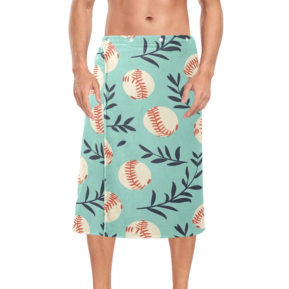 Ryvnso Men's Adjustable Shower Wrap Baseball Leaf Bath Towels with Snap Closure 28 x 60 inch