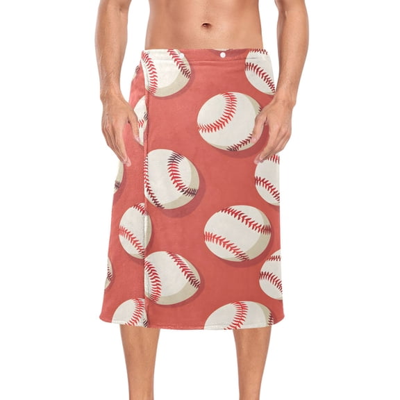 Ryvnso Men's Adjustable Shower Wrap Baseball Red Bath Towels with Snap Closure 28 x 60 inch