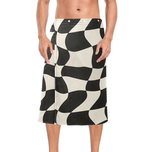 Ryvnso Men's Adjustable Shower Wrap Black and White Plaid Pattern Bath Towels with Snap Closure 28 x 60 inch